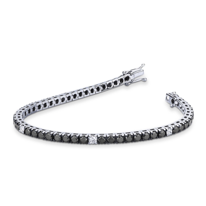Bracelet Tennis en or blanc 18 carats avec diamants noirs et blancs
