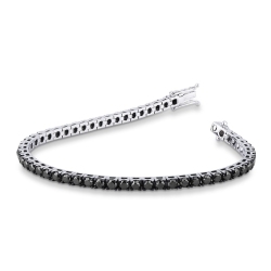 Bracelet Tennis en or blanc 18k avec diamants noirs sur des griffes brunies