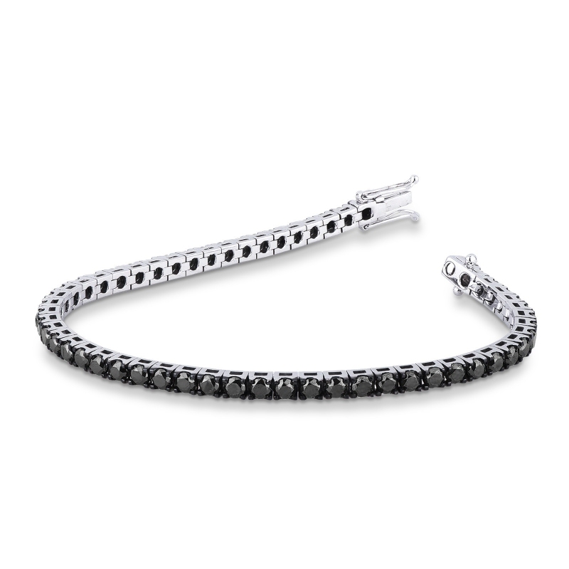Bracelet Tennis en or blanc 18k avec diamants noirs sur des griffes brunies