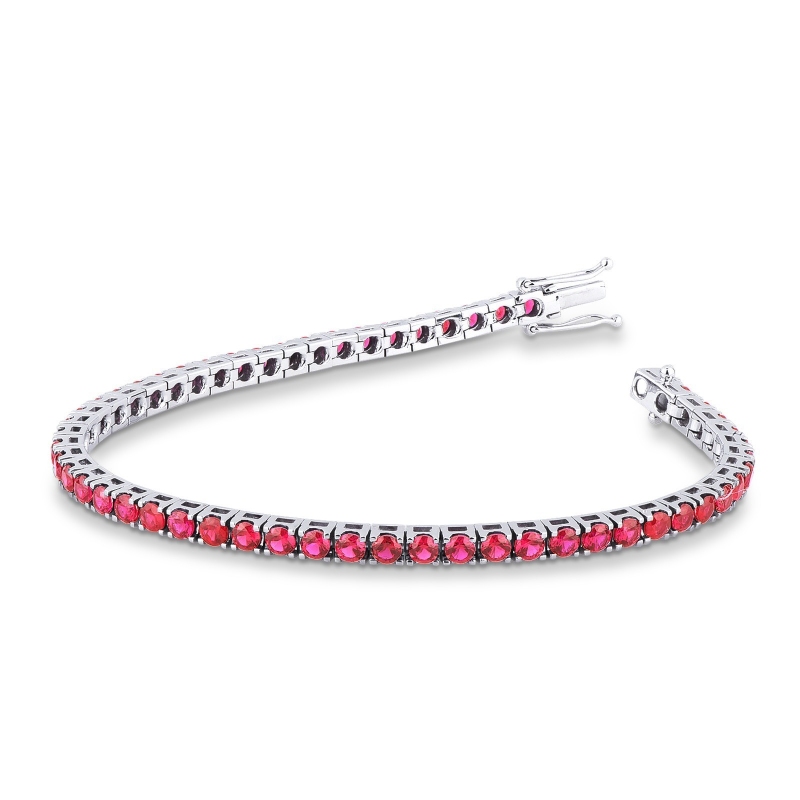 Bracelet Tennis Or Blanc 18k et Rubis