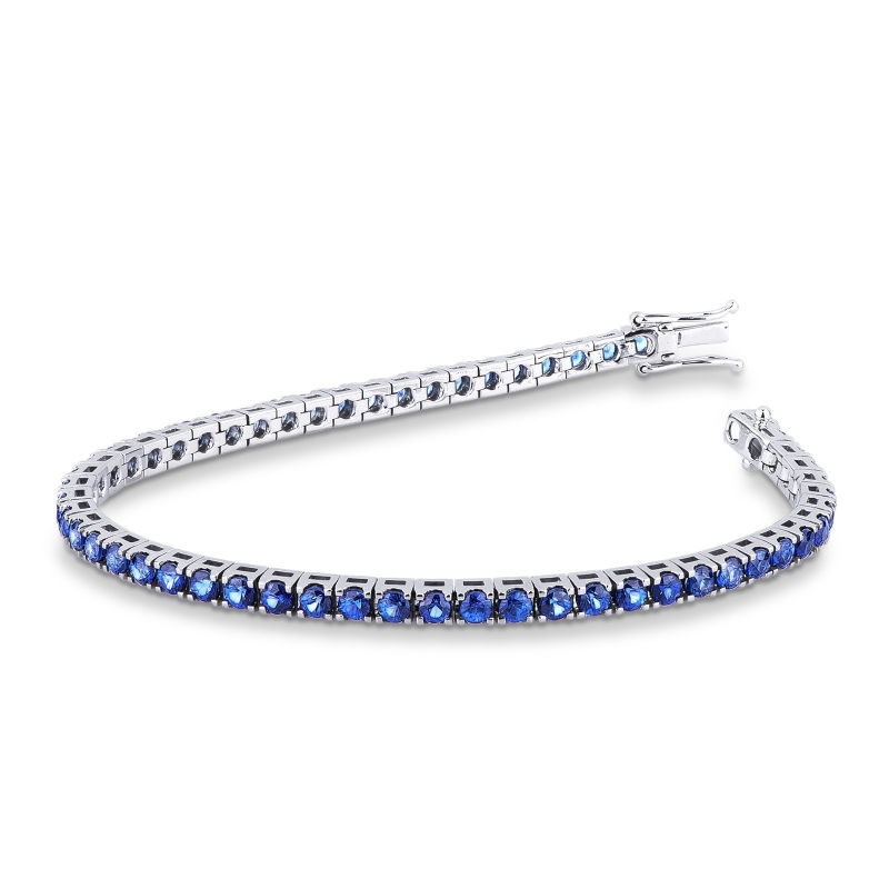 Bracelet Tennis en Or Blanc 18k avec Saphirs 