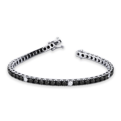 Bracelet tennis à griffes en or blanc 18k serti de diamants blancs et noirs