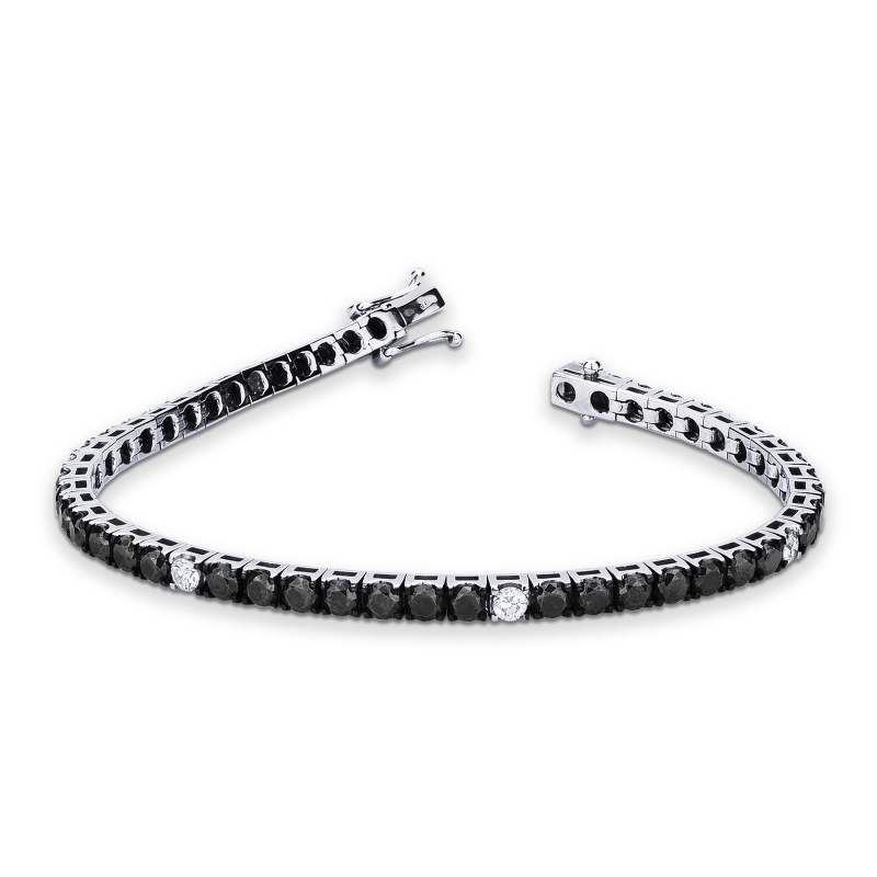 Bracelet tennis en or blanc 18k diamants noirs alternés avec des diamant