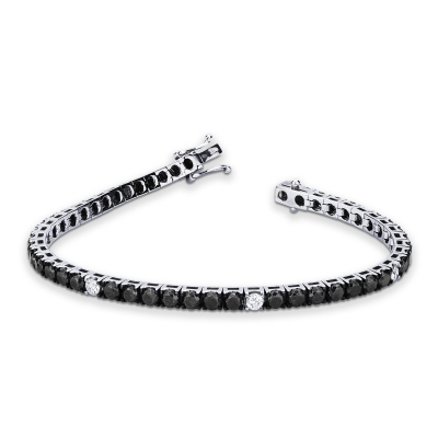 Bracelet tennis en or blanc 18k diamants noirs alternés avec des diamant