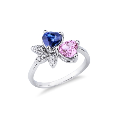 Bague en or blanc 18K avec saphirs bleus et roses