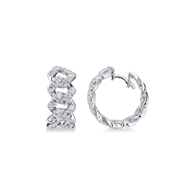 Boucles d oreilles Cuban Link en or blanc 18k avec diamants