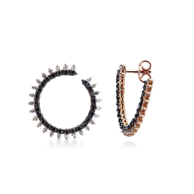 Boucles d’oreilles en or rose 18 carats avec diamants noirs et blancs
