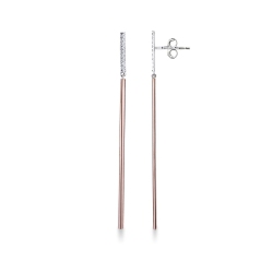Boucles d’oreilles pendantes en barre en or rose et blanc 18k avec diamants