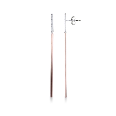 Boucles d’oreilles pendantes en barre en or rose et blanc 18k avec diamants