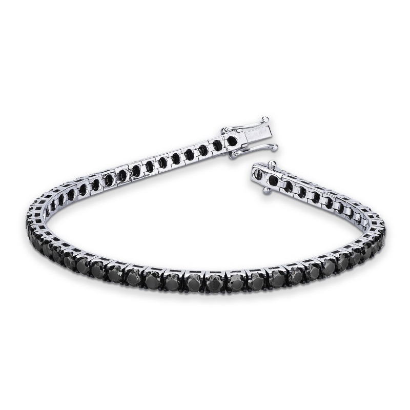 Bracelet tennis en or blanc 18k avec diamants noirs