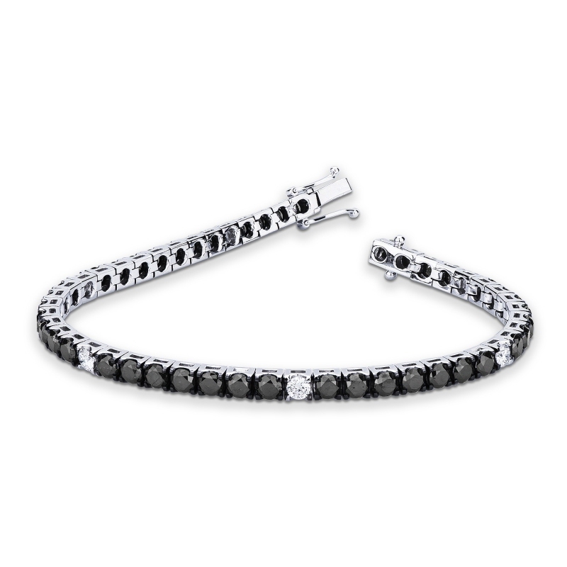 Bracelet tennis en or blanc 18k serti de diamants noirs alternés avec des diamants 