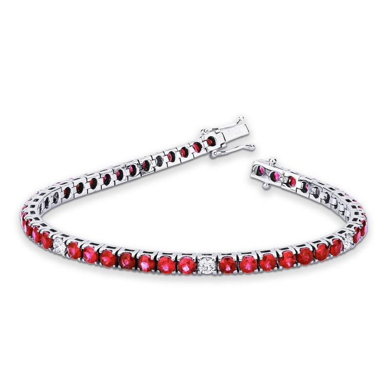 Bracelet tennis en or blanc 18K avec rubis et diamants