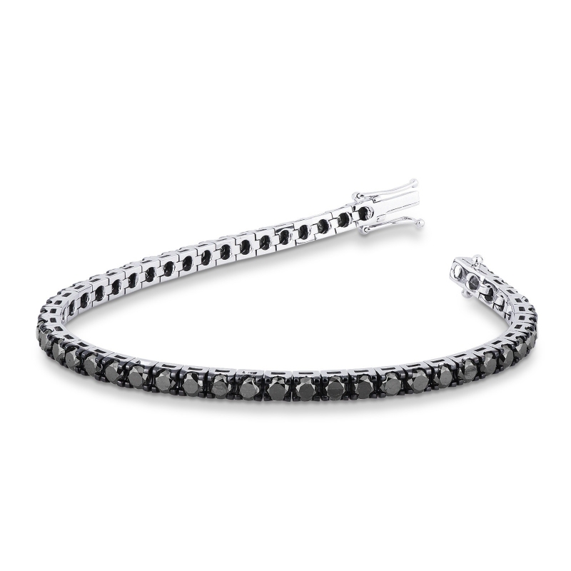 Bracelet tennis homme et femme en or blanc 750  diamants noirs