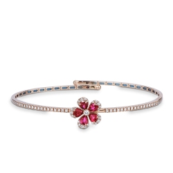 Bracelet fleur en or rose avec rubis et diamants