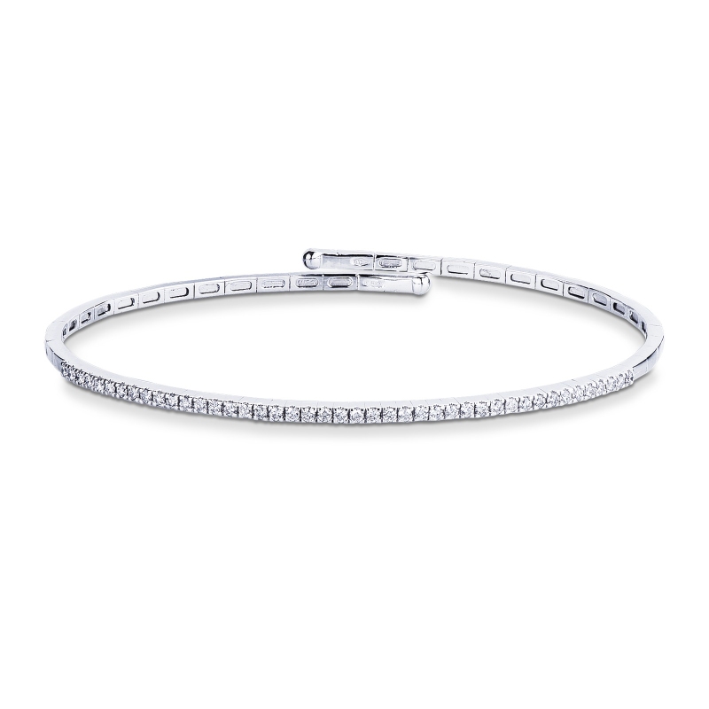 Bracelet Semi Rigide en Or Blanc 18K avec Diamants 5,5 cm