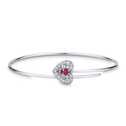 Bracelet semi-rigide en or blanc 18k avec cœur diamants et rubis