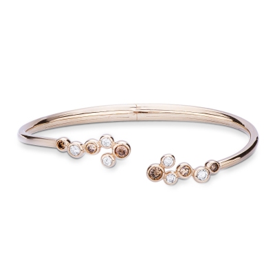 Bracelet semi-rigide or rose 18k avec diamants bruns et diamants