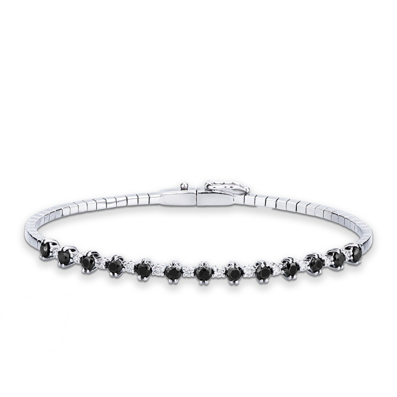 Bracelet semi-rigide en or blanc 18k serti de diamants noirs et blancs