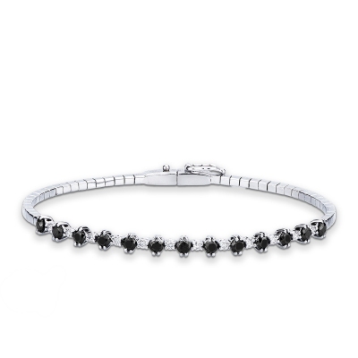 Bracelet semi-rigide en or blanc 18k serti de diamants noirs et blancs