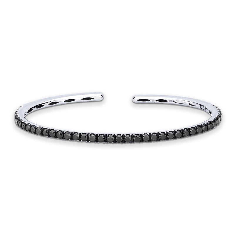 Bracelet rigide en or blanc 18 carats avec diamants noirs 