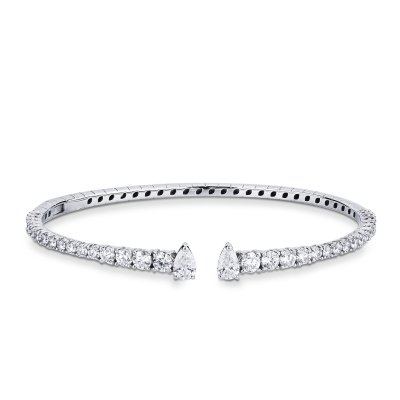 Bracelet rigide en or blanc 18 carats avec diamants en escalier