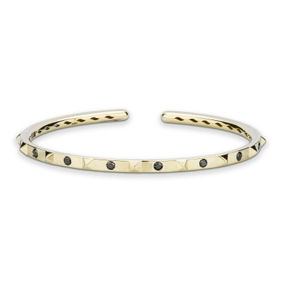Bracelet femme rigide or jaune 18k avec diamants noirs