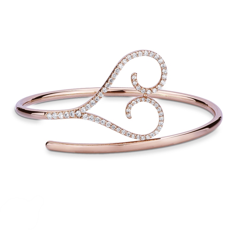 Bracelet semi-rigide or rose 18k cœur en diamants