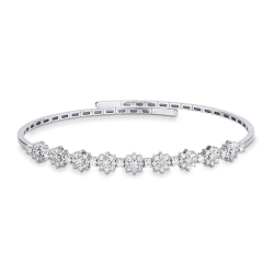 Bracelet semi-rigide avec fleurs et feuilles or 18kt diamants