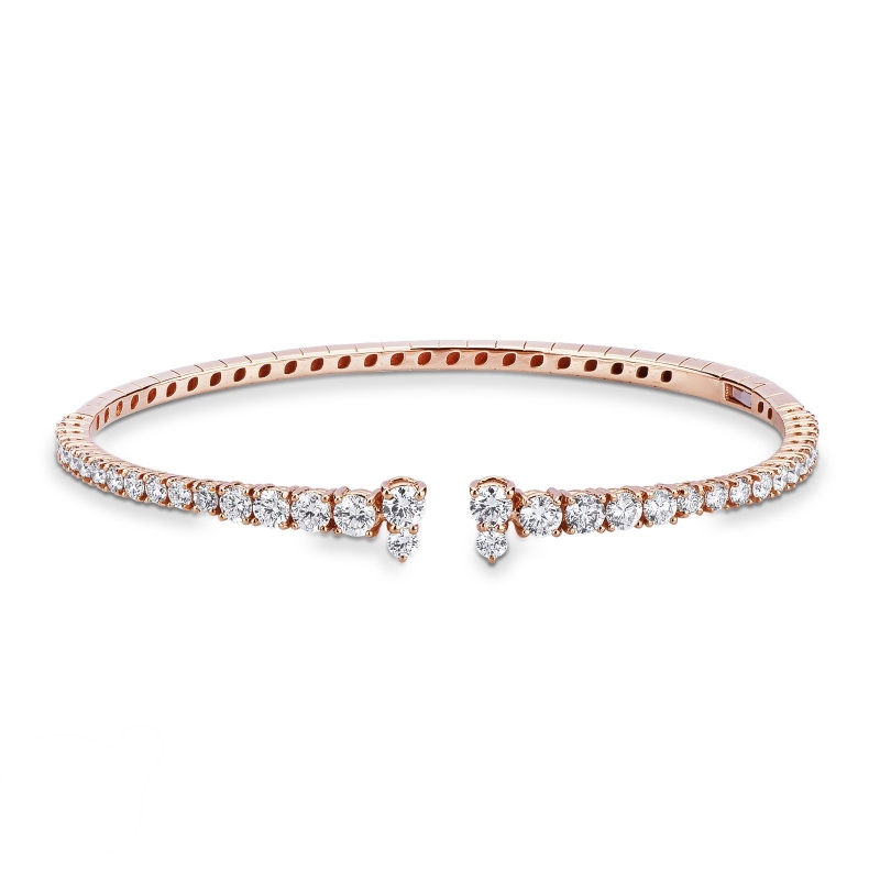 Bracelet rigide en or rose avec diamants, diamètre 6 cm