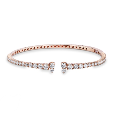Bracelet rigide en or rose avec diamants, diamètre 6 cm