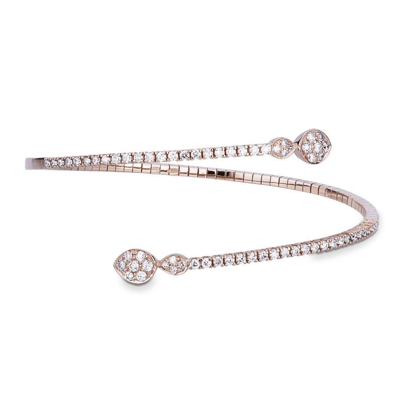 Bracelet semi rigide en or rose 18k avec gouttes et diamants