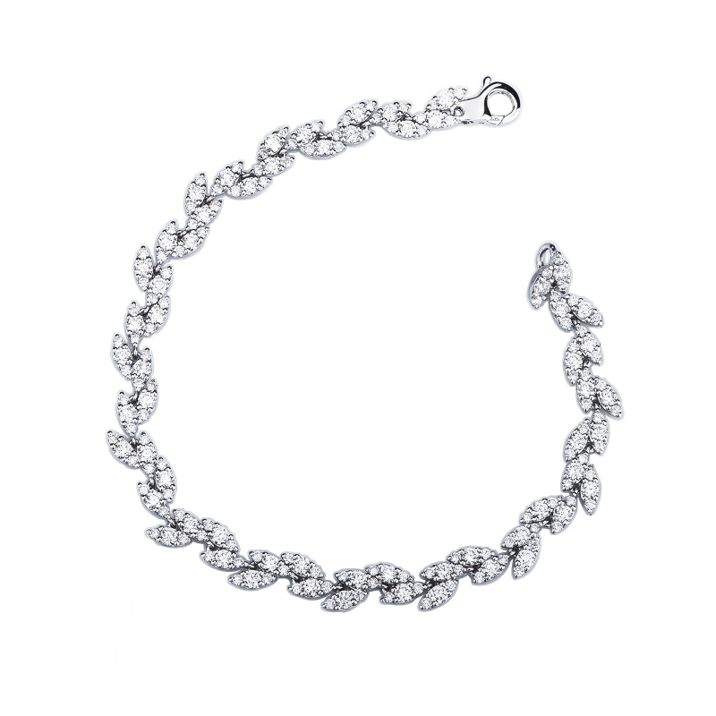 Bracelet en or blanc 18k motif feuilles diamants 