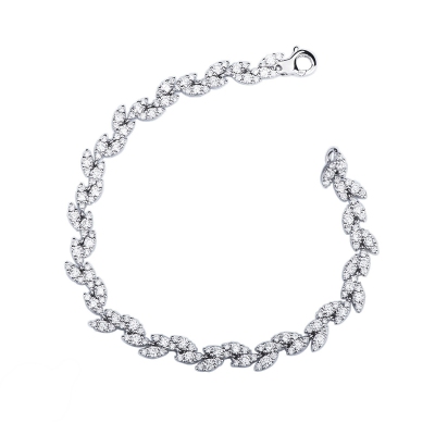 Bracelet en or blanc 18k motif feuilles diamants 