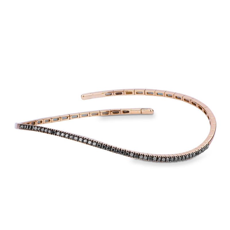 Bracelet homme semi-rigide en or rose 18k avec diamants noirs