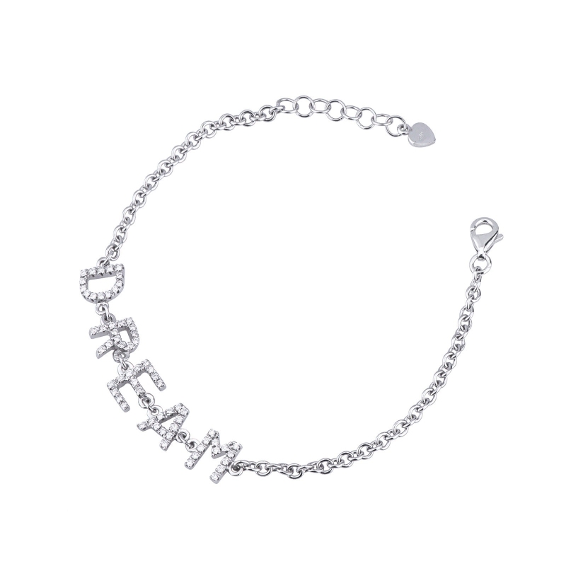 Bracelet personnalisé  DREAM  en or blanc 750 et diamants 