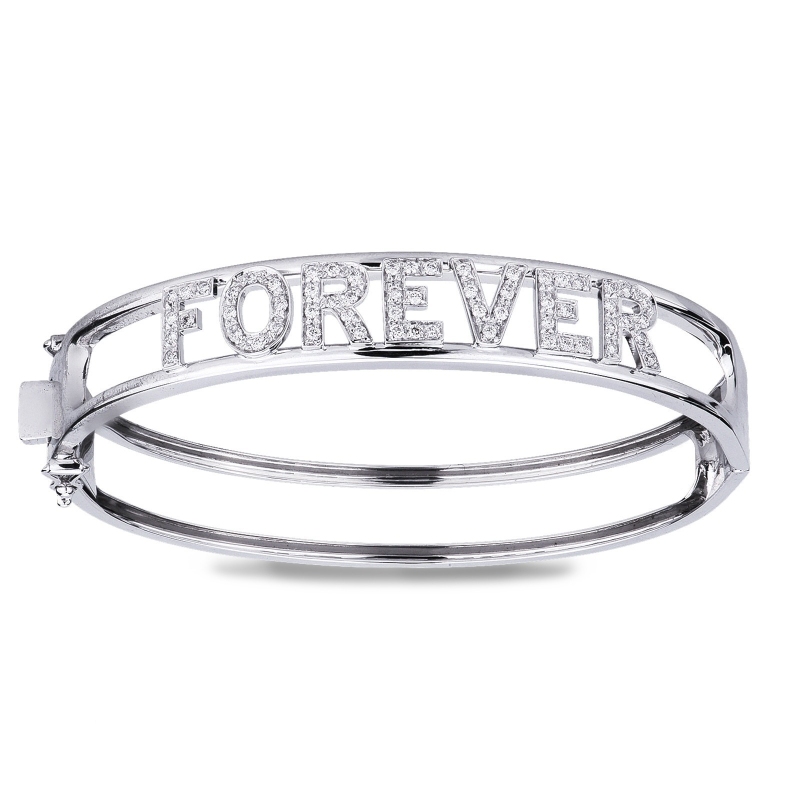Bracelet personnalisé  FOREVER  en or blanc 750 et diamants