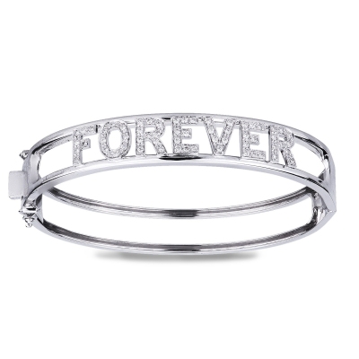 Bracelet personnalisé  FOREVER  en or blanc 750 et diamants