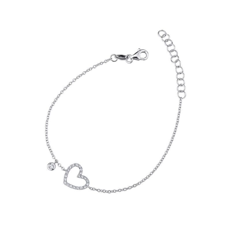 Bracelet en or blanc 18k avec un cœur en diamants