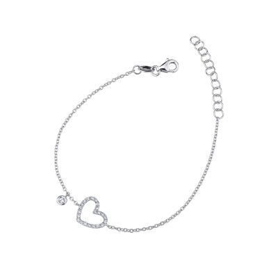 Bracelet en or blanc 18k avec un cœur en diamants