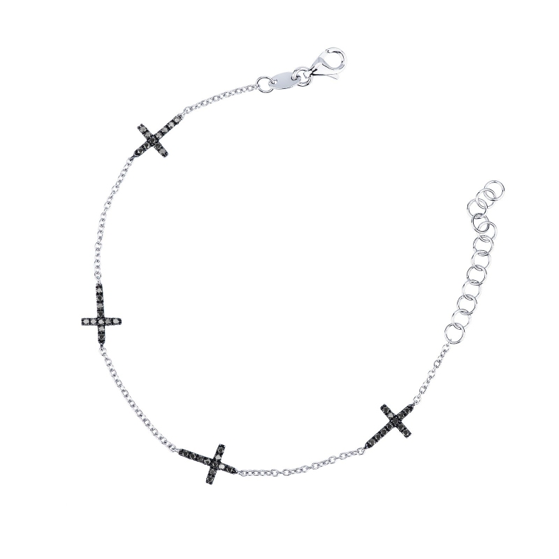 Bracelet en or blanc 18 carats avec des croix en diamants noirs