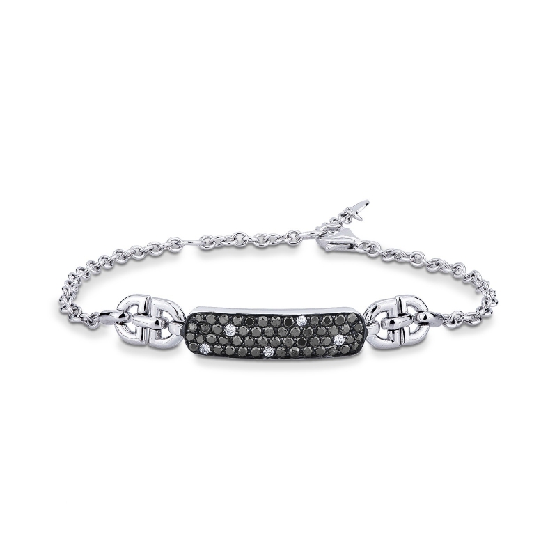Bracelet diamants noirs et blancs or blanc 18 carats 