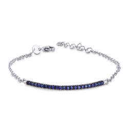 Bracelet barrette à griffes brunies avec saphirs bleu et or blanc 18k 