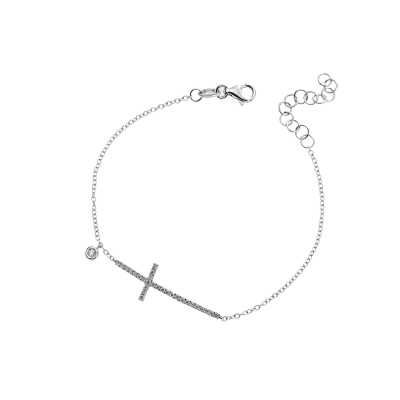 Bracelet avec croix en or blanc 18k et diamants blancs
