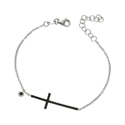 Bracelet croix pour homme en diamants noirs et or blanc 18k 