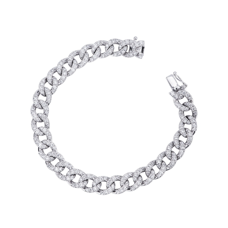 Bracelet  groumette en or blanc 18k et diamants