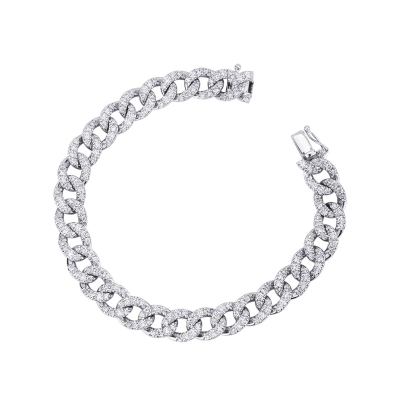 Bracelet  groumette en or blanc 18k et diamants
