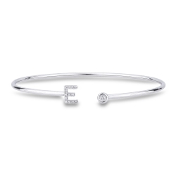 Bracelet rigide avec lettre  E en diamants et or blanc 750
