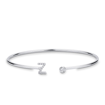 Bracelet rigide en or blanc 18k avec lettre Z