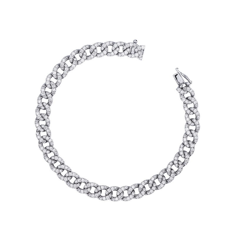 Bracelet gourmette en or blanc avec diamants