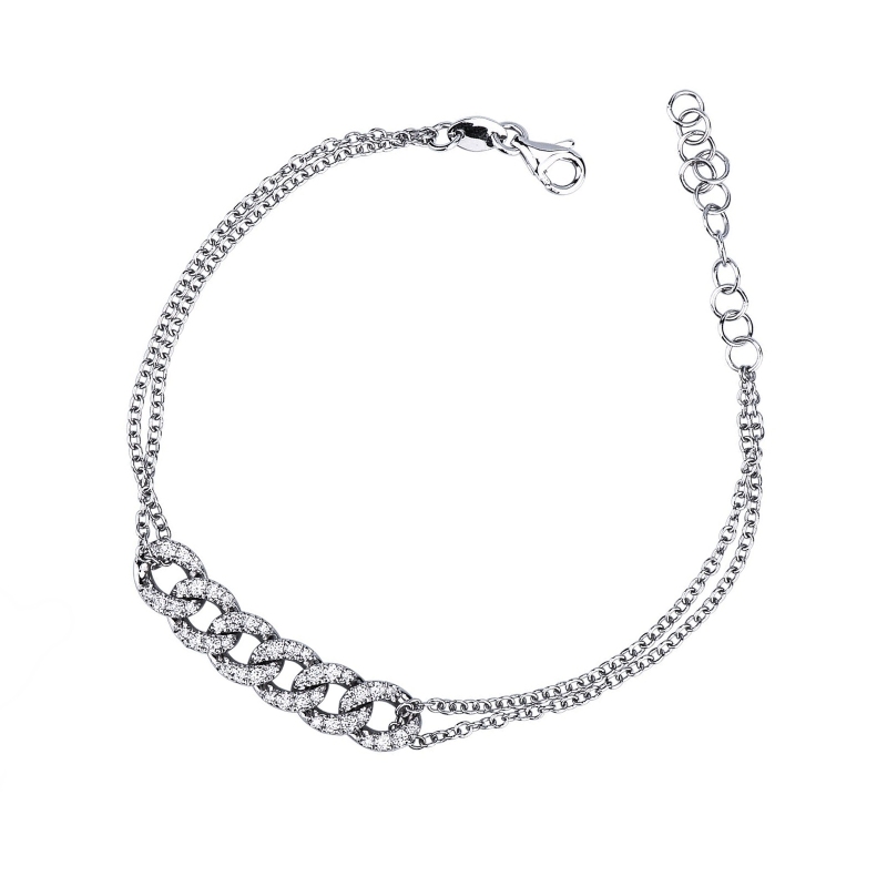 Bracelet à 6 maillons gourmette en or blanc 18k avec des diamants, 19+3 cm